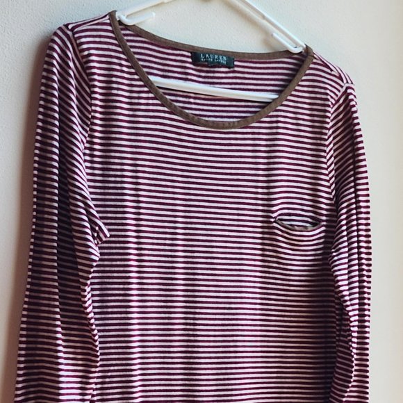 Lauren Ralph Lauren Red/White Pinstriped Scoop Neck Jersey Size Large - Picture 3 of 16
